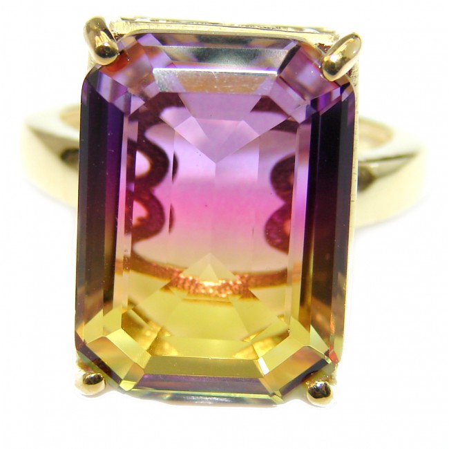 Genuine 25ct Ametrine 18K Gold over .925 Sterling Silver handcrafted ring; s. 7 1/4