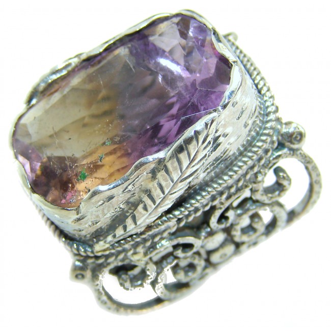 Large Genuine 45ct Ametrine .925 Sterling Silver handcrafted ring; s. 6