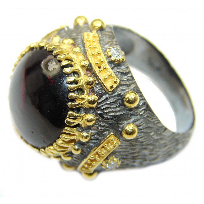 Genuine 28 ct Garnet 14ct Gold over .925 Sterling Silver handmade Cocktail Ring s. 8