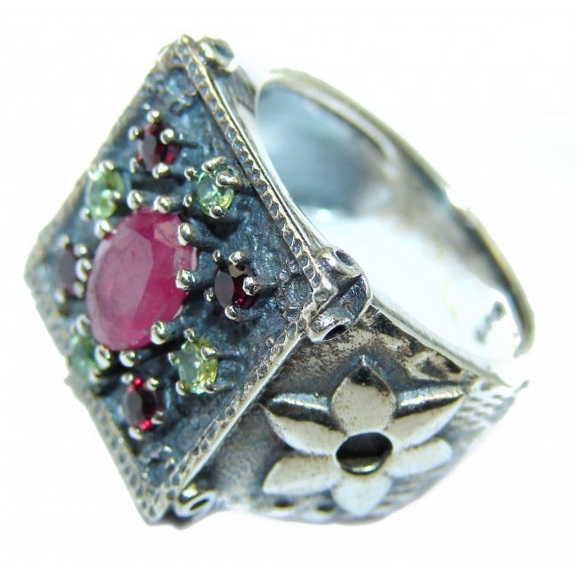 Genuine Ruby 14K Gold over .925 Sterling Silver Statement ring; s. 8 1/4
