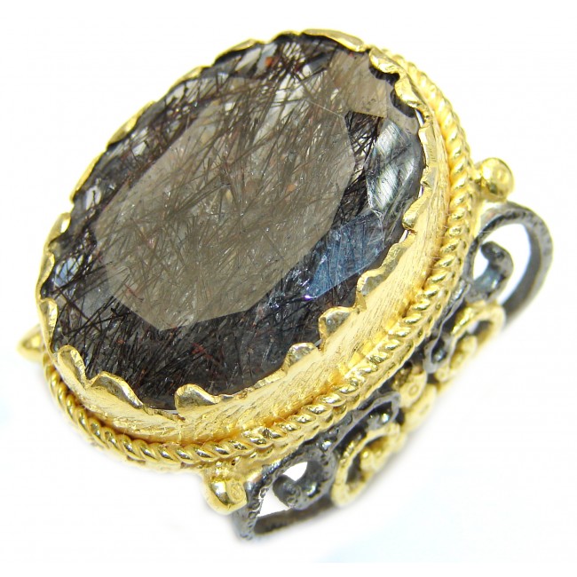 Mysterious Tourmalinated Quartz 14K Gold over .925 Sterling Silver handmad ring s. 4 1/4
