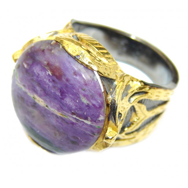 Natural Siberian Charoite 14K Gold over .925 Sterling Silver handcrafted ring size 7