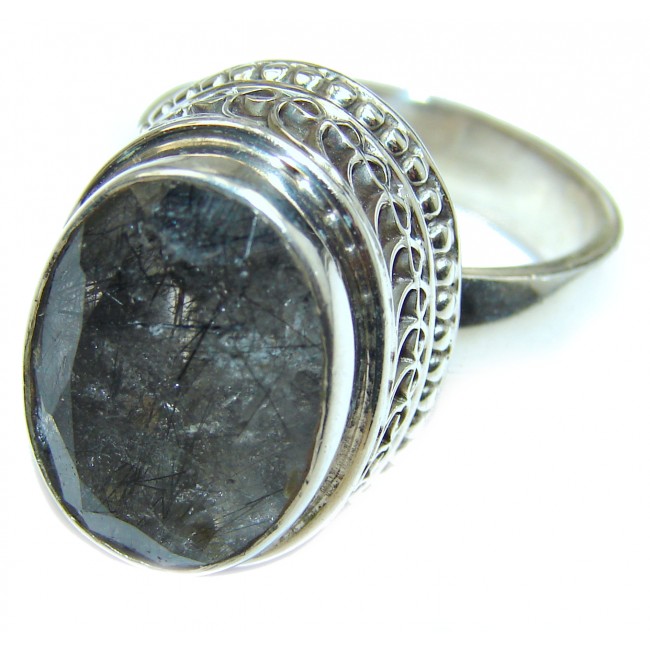 Mysterious Tourmalinated Quartz .925 Sterling Silver handmad ring s. 9