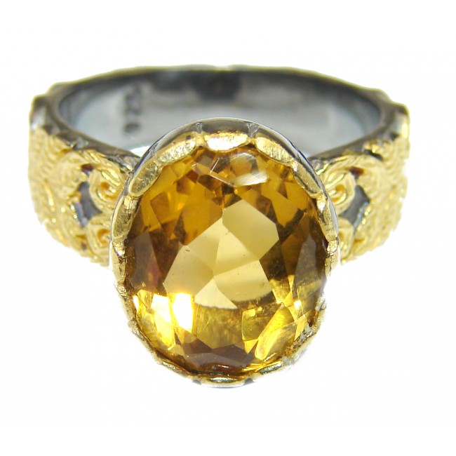 Vintage Style Natural Citrine 18K Gold over .925 Sterling Silver handcrafted Ring s. 8