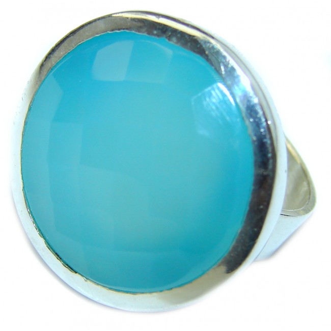 Blue Chalcedony Agate .925 Sterling Silver handcrafted Ring s. 6