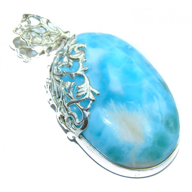 Huge Perfectly Blue Caribbean Larimar .925 Sterling Silver handmade pendant
