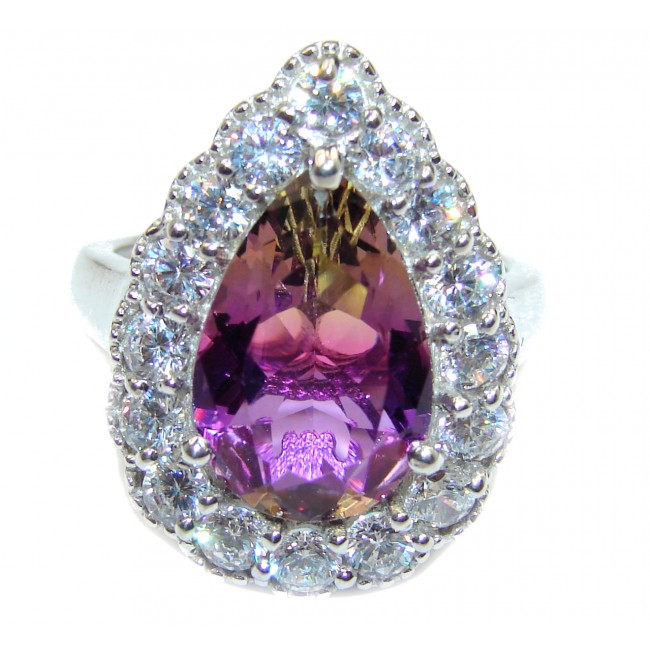 Genuine Pear Cut 25ct Ametrine .925 Sterling Silver handcrafted ring; s. 7 1/2
