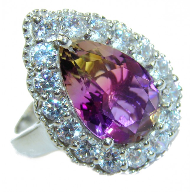 Genuine Pear Cut 25ct Ametrine .925 Sterling Silver handcrafted ring; s. 7 1/2