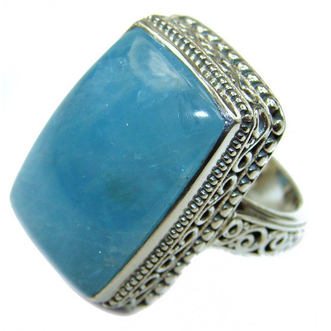 Antique Design Blue Aquamarine .925 Sterling Silver handmade ring s. 7 1/2