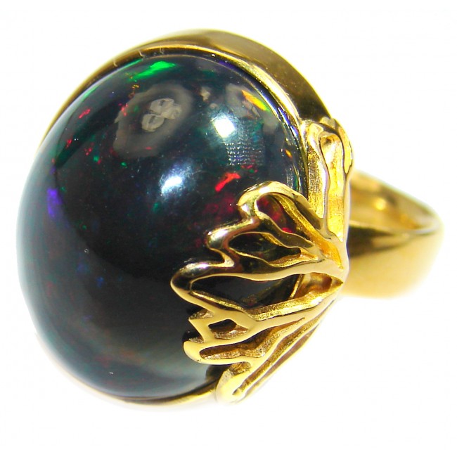 Vintage Design Genuine Black Opal 18K Gold over .925 Sterling Silver handmade Ring size 8 adjustable