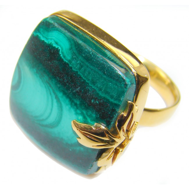 Sublime quality Malachite 18K Gold over .925 Sterling Silver handcrafted ring size 7 adjustable