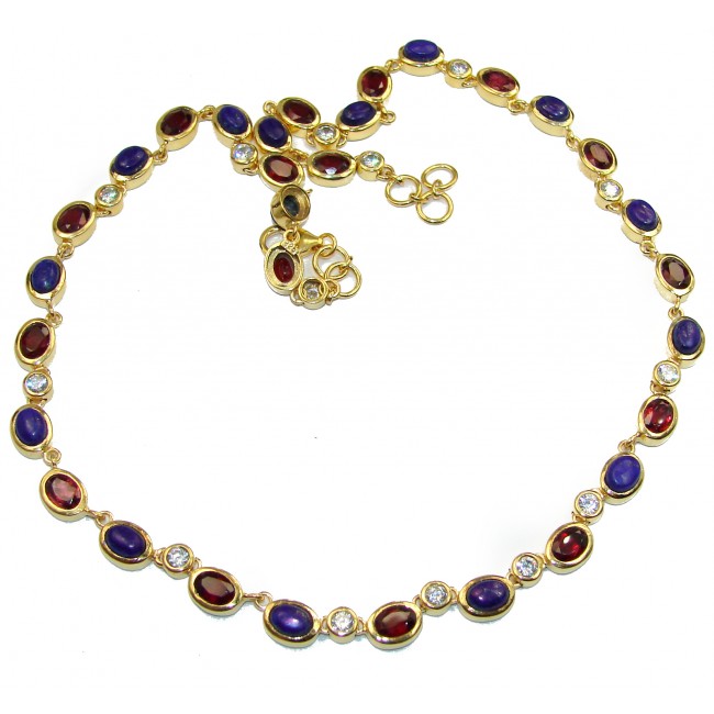Great Masterpiece genuine Lapis Lazuli Garnet 18K Gold over .925 Sterling Silver handmade necklace