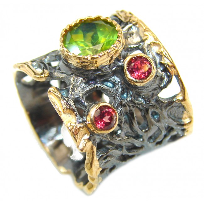 Chunky Natural Peridot 14K Gold over .925 Sterling Silver handmade ring s. 6 1/4