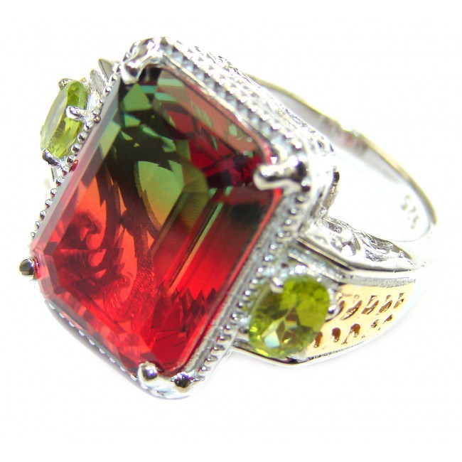 HUGE Top Quality Magic Volcanic Pink Tourmaline Topaz .925 Sterling Silver handcrafted Ring s. 8 1/4