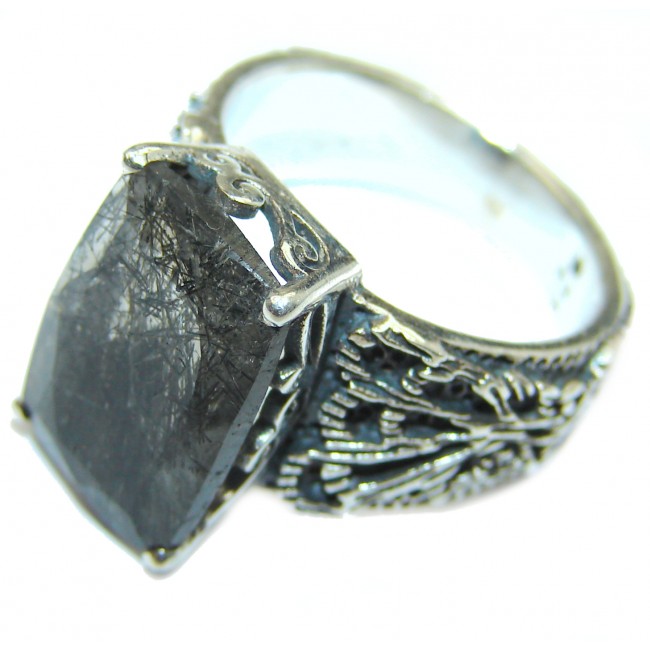 Mysterious Tourmalinated Quartz .925 Sterling Silver handmade ring s. 6