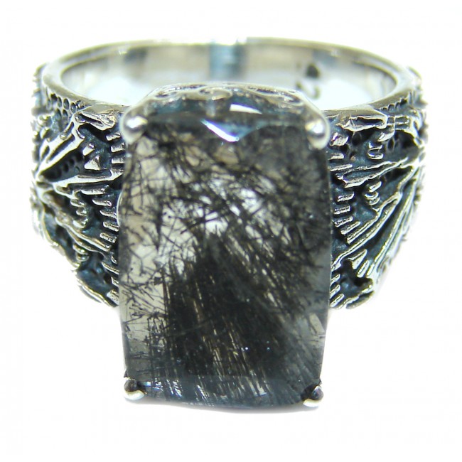 Mysterious Tourmalinated Quartz .925 Sterling Silver handmade ring s. 6