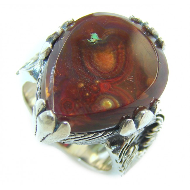 Genuine Fire Agate Mexican .925 Sterling Silver Ring size 6