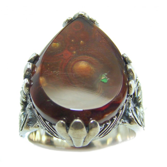 Genuine Fire Agate Mexican .925 Sterling Silver Ring size 6