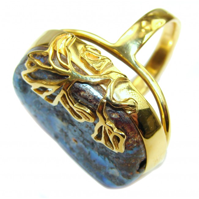 Huge Australian Boulder Opal 18K Gold over .925 Sterling Silver handcrafted ring size 7 adjustable