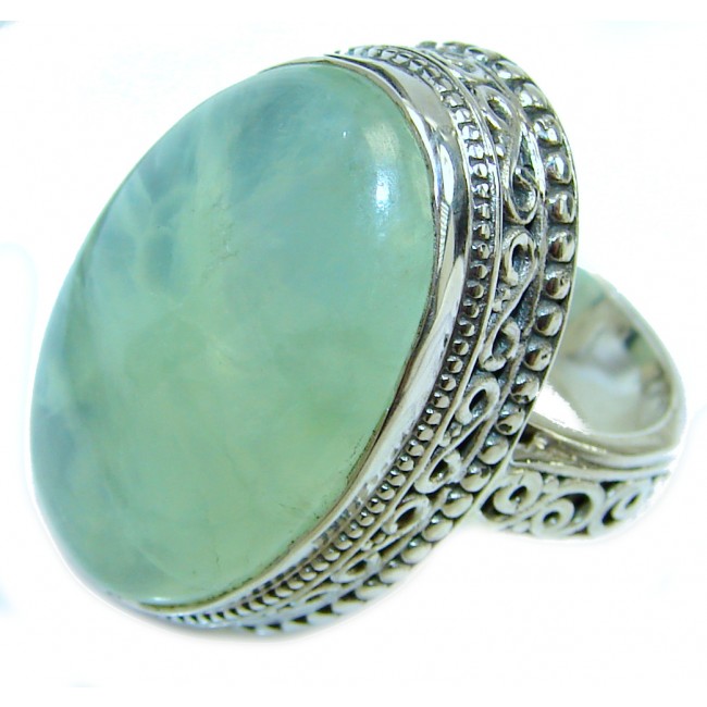 Chunky Natural Moss Prehnite .925 Sterling Silver handmade ring s. 6