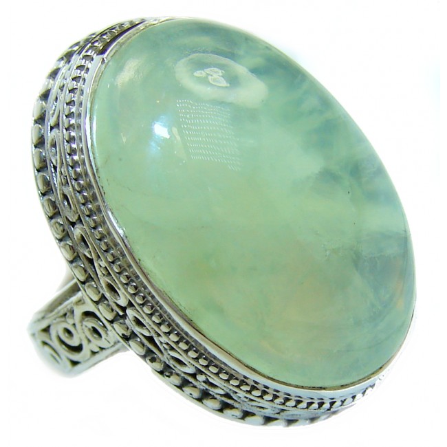 Chunky Natural Moss Prehnite .925 Sterling Silver handmade ring s. 6