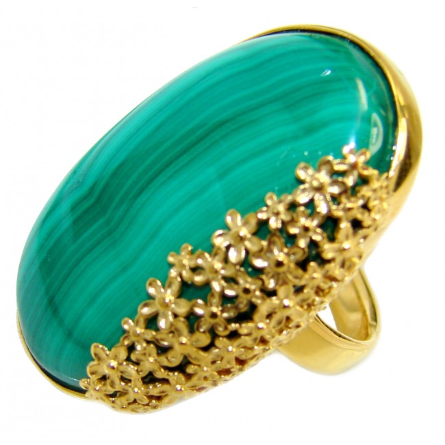 Natural Sublime quality Malachite 18K Gold over .925 Sterling Silver handcrafted ring size 7 1/4