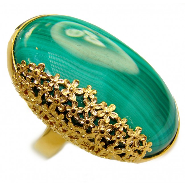 Natural Sublime quality Malachite 18K Gold over .925 Sterling Silver handcrafted ring size 7 1/4