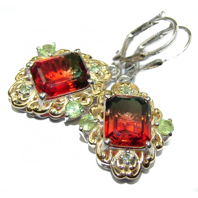 Tourmaline color Topaz 14K Gold over .925 Sterling Silver entirely handmade earrings