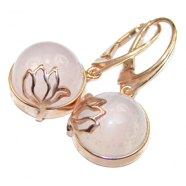 Enchanted Beauty genuine Rose Quartz 18K Gold over .925 Sterling Silver handmade earrings