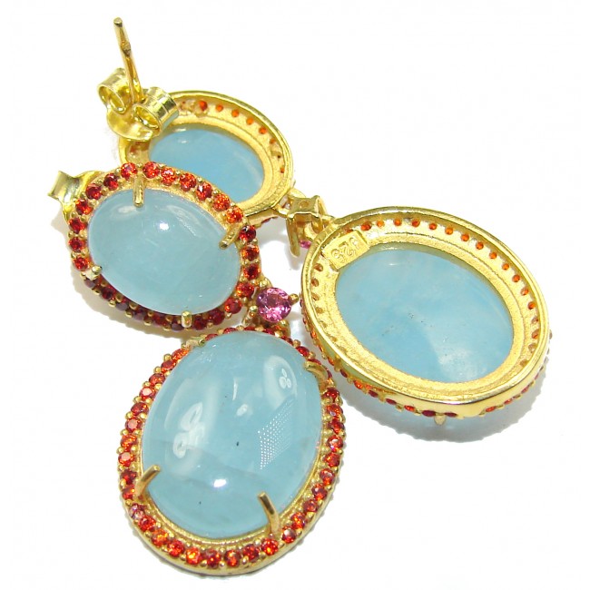 Incredible quality genuine Aquamarine Ruby .925 Sterling Silver handmade earrings