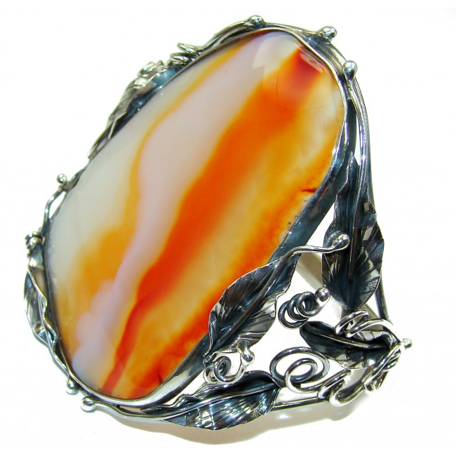 Huge Orange Fantasy Fire Botswana Agate oxidized .925 Sterling Silver handcrafted Bracelet
