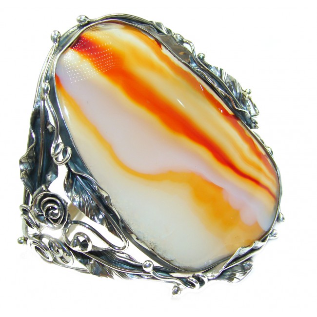 Huge Orange Fantasy Fire Botswana Agate oxidized .925 Sterling Silver handcrafted Bracelet