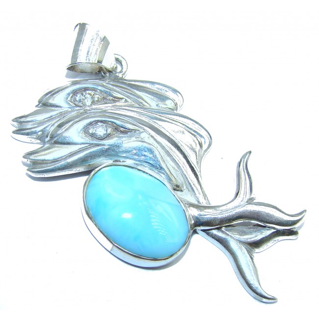 Playing Delphines authentic Larimar .925 Sterling Silver handmade pendant