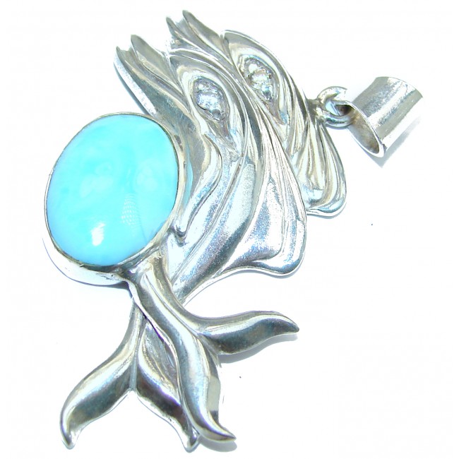 Playing Delphines authentic Larimar .925 Sterling Silver handmade pendant