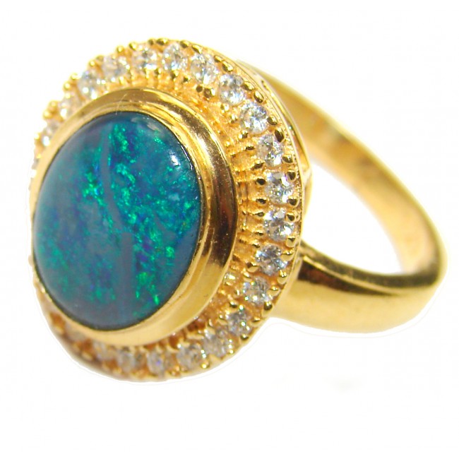 Australian Doublet Opal 18K Gold over .925 Sterling Silver handcrafted ring size 8
