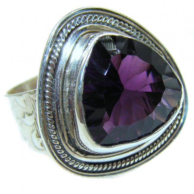 Spectacular genuine Amethyst .925 Sterling Silver handcrafted Ring size 8 1/4