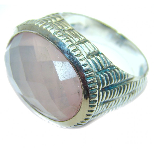 Authentic Rose Quartz .925 Sterling Silver handcrafted ring s. 8 1/4