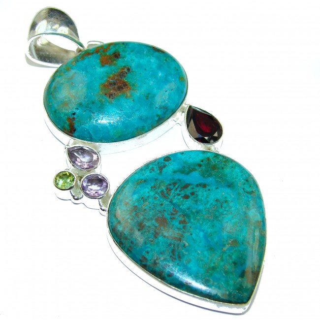 Large Awesome style Chrysocolla .925 Sterling Silver Pendant