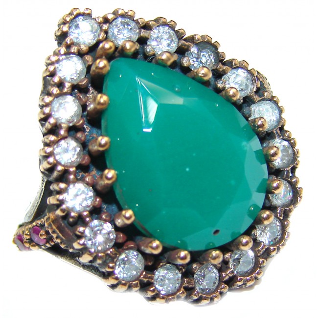 Victorian Style created Emerald & White Topaz Sterling Silver Ring s. 9