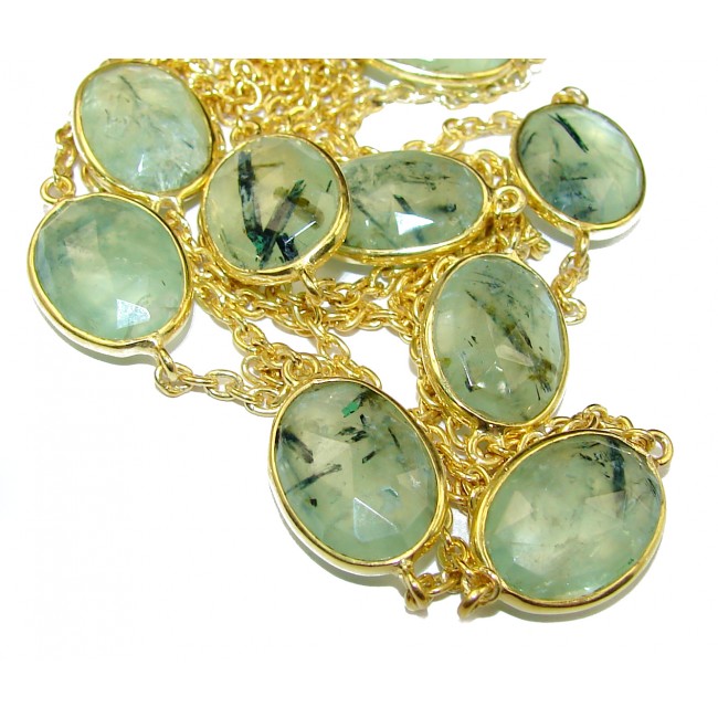 36 inches genuine Moss Prehnite 14K Gold over .925 Sterling Silver handmade station Necklace