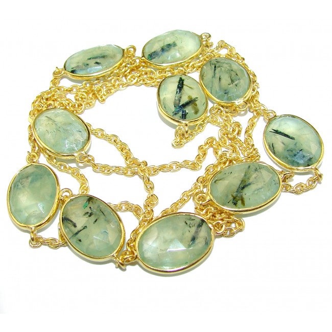 36 inches genuine Moss Prehnite 14K Gold over .925 Sterling Silver handmade station Necklace