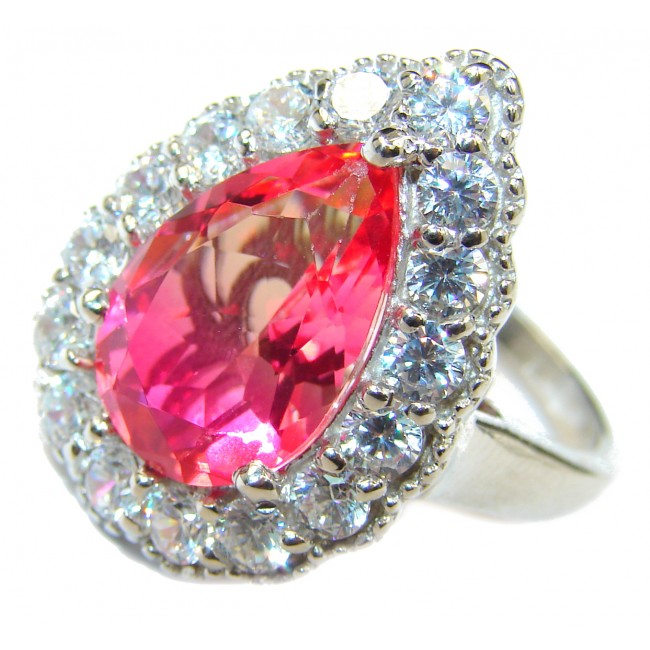 HUGE pear cut Volcanic Pink Tourmaline Topaz .925 Sterling Silver handcrafted Ring s. 8 1/4