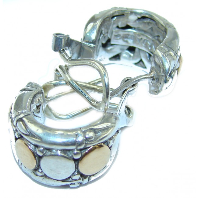 Stunning two tones .925 Sterling Silver Bali handmade earrings