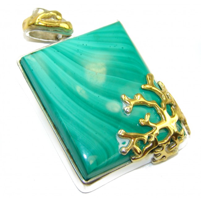 Top Quality Malachite 18K Gold over .925 Sterling Silver handmade Pendant