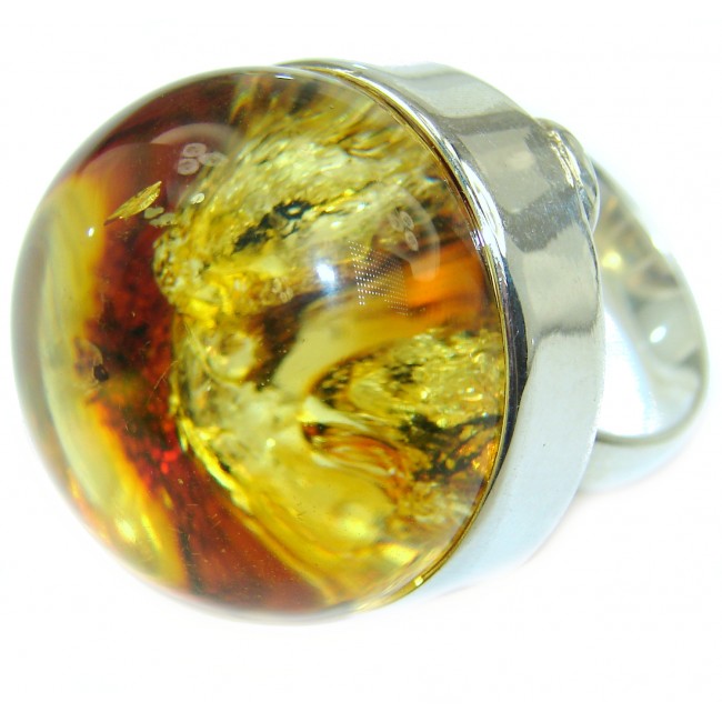 LARGE Authentic Baltic Amber .925 Sterling Silver handcrafted ring; s 8 adjustable