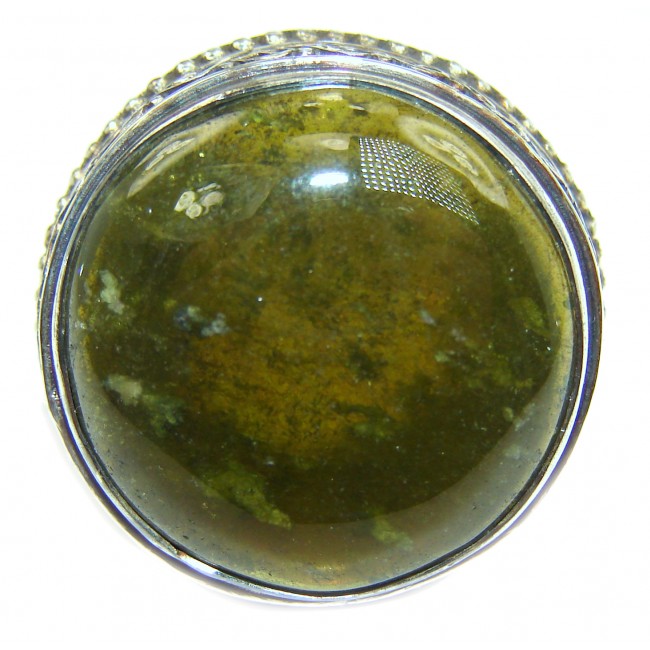 Natural Moss Prehnite .925 Sterling Silver handmade ring s. 7
