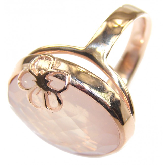 Authentic Rose Quartz 18K Gold over .925 Sterling Silver handcrafted ring s. 7 adjustable