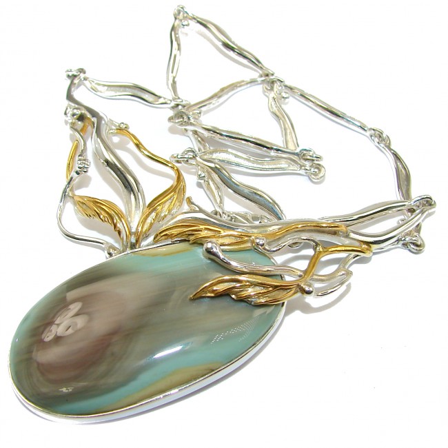 One of the kind Genuine Imperial Jasper 14K Gold over .925 Sterling Silver handmade necklace