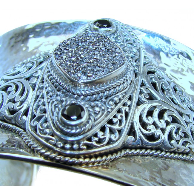 Bali Design Black Stardust Druzy handcrafted .925 Sterling Silver Bracelet / Cuff