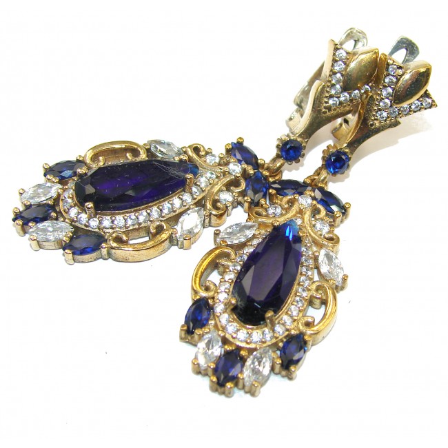 Beautiful Victorian Style created Sapphire .925 Sterling Silver earrings